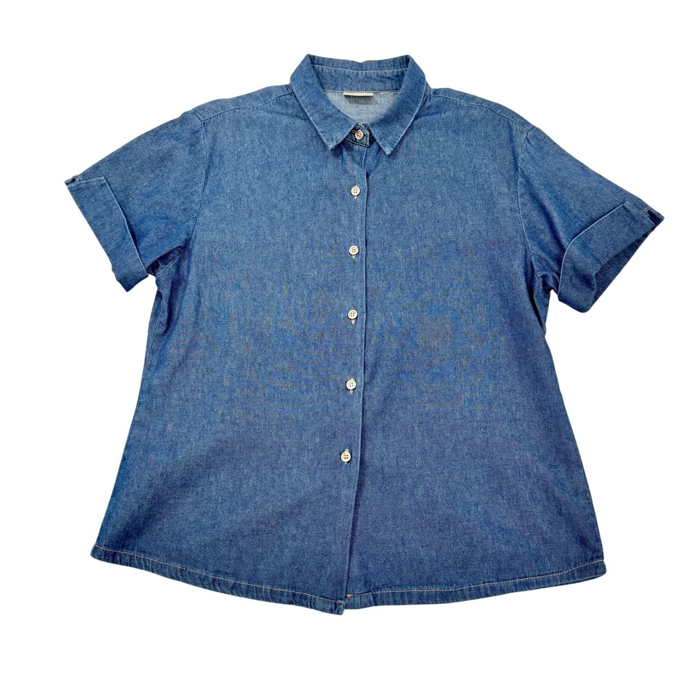 VTG 90s Bobbie Brooks Short Sleeve Denim Button Down Shirt Blue‎ Minimalism